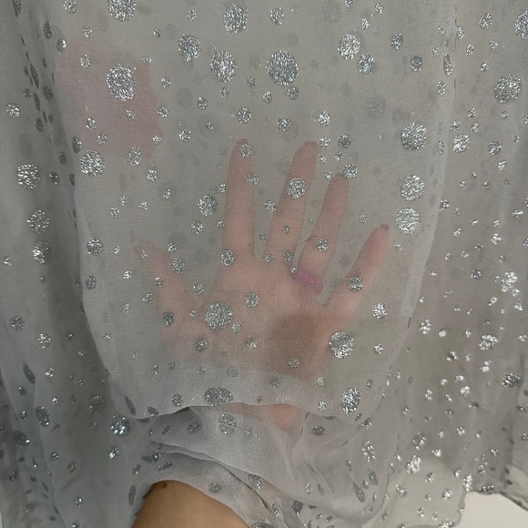 S Alice + Olivia Silver Sheer Polka Dot Silk Blouse - Picture 4 of 6